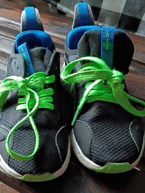 Kids Black and Neon Green Athletic Sneakers